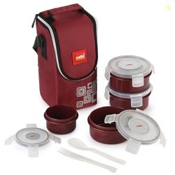 CELLO MF Click Lunch Box with Insulated Jacket, Brown | 3 x 300ml Cont