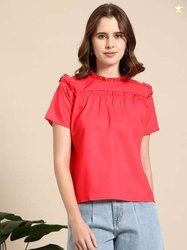 Mast & Harbour High Neck Ruffles Top