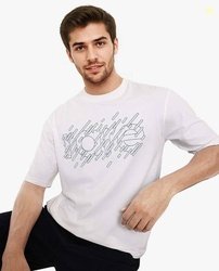 RARE RABBIT Men Graphic Print Crew Neck Cotton Blend White T-Shirt