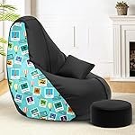 Solimo Premium Faux Leather Bean Bag Combo with Footrest & Cushion, Filled with Beans | Capacity: Upto 6 Ft 3 in Height, 120 KG Weight | 3XL | Globe Trotter | Black