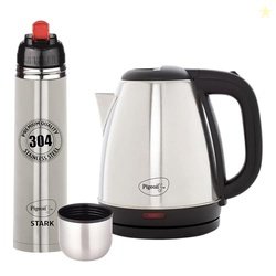 Pigeon 1.5 L Kettle With 1000 ml Stark Flask (Pack of 2, Silver, Steel