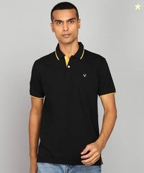 Allen Solly Men Solid Polo Neck Cotton Blend Black T-Shirt