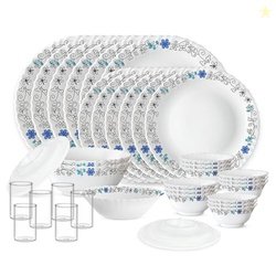 Larah by Borosil Silk Series Blue Iris Opalware Dinner Set with Vision