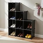 amazon basics Cube Storage Organizer | 9-Cube | 95.5 Ã 32 Ã 126 cm | Black | PP + Iron | Stackable, Dustproof & Easy Assembly