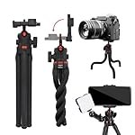 Amazon Basics Flexible Tripod with Hidden Phone Holder & Cold Shoe Mount | 360Â° Rotating Ball Head with Bubble Level | 1/4” Magic Arm Universal Screw for Smartphones & Cameras | Red