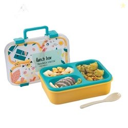 ATTRO Kitty Kart Plastic Lunch Box  3 Compartment Bento Tiffin, Leak-P