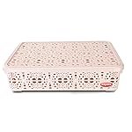 Nayasa Flower Storage Box Medium | Plastic Basket with Lid | Multipurpose Basket with Lid | Organizer Basket with Lid | Beige