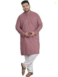 SOJANYA PLUS (Since 1958) Men's Cotton Blend Printed Maroon Kurta with