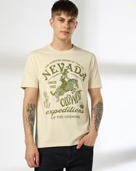 DNMX Men Typographic Print Regular Fit Crew-Neck T-Shirt