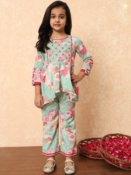 Readiprint Girls Floral Printed Mirror Work Pure Cotton Kurti with Pal