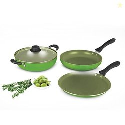 Alda Non Stick Cookware Set of 4 (Wok with Lid, Fry Pan, Crepe Pan) -