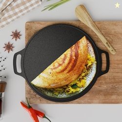 Ortex Cast Iron Dosa Tawa 12 Inch Pre Seasoned with Double Handle  Iro