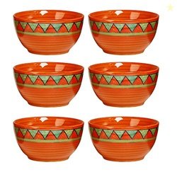 Caffeine Ceramic Handmade Orange & Green Triangles Dining Bowl(Set of