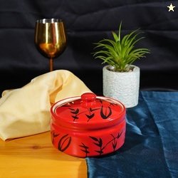 Caffeine Ceramic Handmade Red Bamboo Serving Donga Casserole with Lid