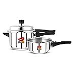 Pigeon by Stovekraft Stainless Steel Pressure Cooker Combo with Induction Base, Outer Lid 2 Liter and 3 Liter – 12710 (Silver)