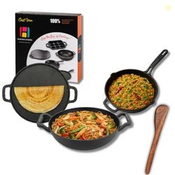 Human Hydro Cast Iron Cookware Set with Free Wooden Spatula - Kadai(23