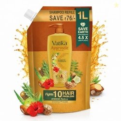 Dabur Vatika Ayurvedic Shampoo Refill Pouch - 1 L | Damage Therapy | P