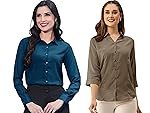 Noble Monk Women Regular Fit Solid Spread |Women Formal Shirts for Office Wear
