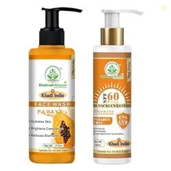 Khadi Sunscreen SPF 60 PA+++ with Papaya Face Wash Combo for Glowing S