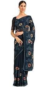 Panzora Women’s Chiffon Embroiderd Saree With Blouse Piece
