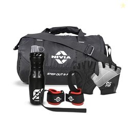 Nivia Gym Combo, 1 Bag, 1 Bottle, 1 Pair of Crystal Gloves, 1 Pair of