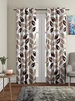 Cortina 2 Piece Floral Design Panel Eyelet Polyester Door Curtains – 7 Feet, Brown | Light-Filtering