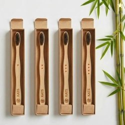 KATS Organic Bamboo Toothbrush for Adults (Pack of 4), Charcoal Activa