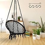 Curio Centre Home Swing for Adults & Kids||Suitable for Living Room, Balcony, and Outdoor||Capacity Upto 120 Kgs||Includes Free Hanging Accessories||Handmade Jhula with Premium Cotton Rope – Black