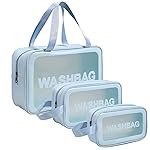 PVC Makeup Pouch Travel Toiletries Organizer Cosmetic Bags Portable Organizer Case Carry Pouch for Women Bathroom Set of 3 (Blue)