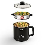 Glen Multicooker Electric Kettle Multipurpose 1.5 Litre, 600W, with Steamer, Cook, Boil & Steam, Egg Boiler, Auto Shut-off, 2 Heat Settings -Silver & Black (9016)
