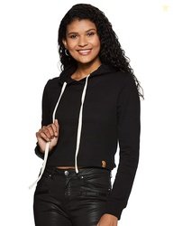 Campus Sutra Women Black Crop Hoodie