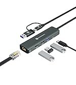 Portronics Mport Edge,5 Ports Dual USB Hub Dock, Superfast USB 3.0, High Speed 2.0, Type-C 5V2A Port, 100 Mbps RJ45 Ethernet, Versatile & High-Speed Connectivity Hub for Laptops & Desktops (Grey)