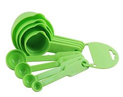 E-COSMOS Measuring Spoon and Cup Set, 8-Pieces (Plastic, Green, Pack o