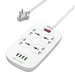 INICIO QC3.0 Fast Charge Extension Board [ 18W QC3.0 + 3 USB Ports + 4 Universal Sockets ] 2500W 10A Power Strip Surge Protector with 2m Heavy Duty Indian 3 Pin Cord for Home Office Use