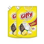 Giffy Liquid Dishwash Gel 900ml (Pack of 2) | Lemon and Active Salt | 50% More Effective | Tough Grease Removal Expert | Turbo Boosters | Mild fragrance | Removes Tough Malodour | Hand-Safe
