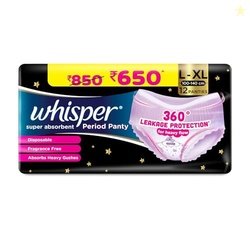 Whisper Super Absorbent Period Panty, 12 L-XL Pants, 360 Degree Leakag
