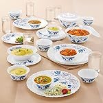 Larah By Borosil Twilight Silk Series Opalware Dinner Set with Glasses, 35 Pieces for Family of 6, Microwave & Dishwasher Safe, Bone-Ash Free, Crockery Set for Dining & Gifting, Plates & Bowls, White