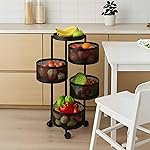 4+1 Layer Round Storage Trolley â Black Metal Revolving Basket Rack with Wheels â Space-Saving Organizer for Kitchen, Bathroom, Office & Home Essentials