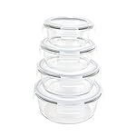 Signoraware Safe N Store Glass Round Container | Airtight & Leakproof Locking Lid | Durable | Microwave Safe | Ideal For Kitchen Storage & Lunch Boxes (400ml+620ml+950ml+1.3Ltr | Set of 4 | Clear)