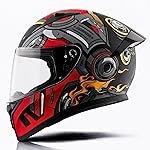 Vega Bolt Superhero ISI Certified Full Face Motorcycle Helmet with Impact Resistant ABS Shell High Density EPS Liner Scratch Resistant Visor Quick Release Buckle Comfortable Inner Padding Black Red Helmet-L