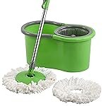Kuber Industries Plastic Spin Mop Bucket | Extendable Handle Moppers for Cleaning Floor with 2 Refills | 360Â° Floor Cleaner Mopping Machine Set for Home & Office | Pocha Stick – (Green)