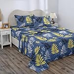 BSB HOME Double Bedsheet 144 TC Microfiber with 2 Pillow Covers | Smooth, Lightweight & Quick-Dry Bed Sheet Set | Comfortable Bedding for Home, Guest Room & Daily Use – Leaf Fusion Blue