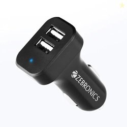 ZEBRONICS CC242A3 Car Charger with 10.5 Watts, Dual USB Ports, Compact