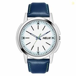 Helix by Timex Analog Watch for Man with White Round Dial & Blue Leath