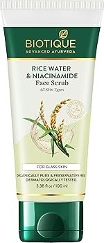 Biotique Rice Water & Niacinamide Deep Cleanse Gel Face Scrub for Smoother, Radiant and Brighter Skin|Glass Skin |Unclogs Pores|For Men & Women- 100ml