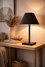 tu casa Black Cotton Shade Table Lamp with Black Metal Iron Base | Elegant Bedside, Desk & Night Lamp for Bedroom, Living Room, Dining Area, Office | Home DÃ©cor & Gifting