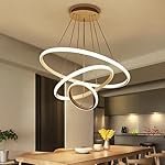 Modern LED 3 Ring Pendant Chandelier Light | Contemporary Hanging Ceiling Lamp | Warm White Decorative Lighting Fixture | Gold Finish | Ideal for Dining Room, Living Room, Kitchen Island & Hall