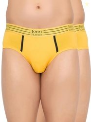 John Players Pack of 2 Cotton Briefs with Striped Waistband in Yellow