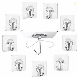 JIALTO 10 Pcs Adhesive Hooks Kitchen Wall Hooks-Heavy Duty 5 Kg (Max)