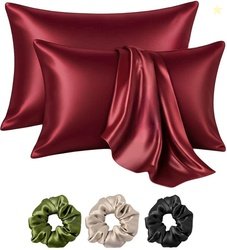 ARMOXA Satin Pillows Cover (45 cm*72 cm, Pack of 2, Maroon)